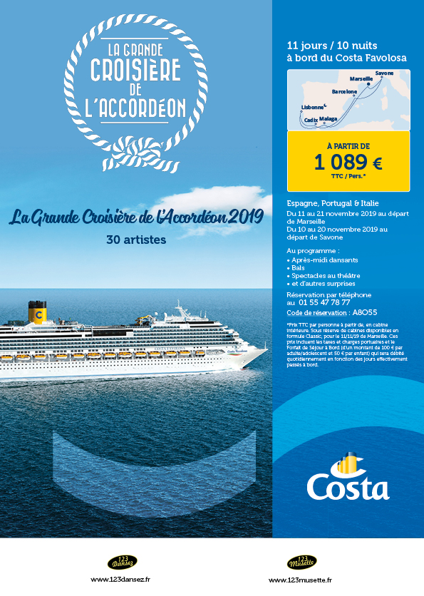 Réservez vos cabines pour la Grande Croisière de l'Accordéon 2019